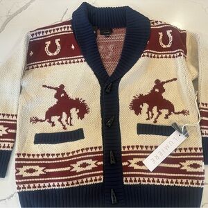 Lumiere Cream and Burgundy Horseman Cardigan